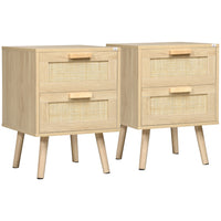 HOMCOM Boho Design Nightstand - Natural - Set of 2-Two bedside tables in a set