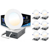 Impotek 4" LED 9W 5CCT Dimmable Recessed Ceiling Light with Night Light - 6 Pack-Versatile Colour Temperature Selection - Elevate your room's ambiance with our advanced 5 CCT feature, allowing you to choose the perfect light temperature for any setting. Seamlessly switch among 2700K, 3000K, 3500K, 4000K, and 5000K options with a simple toggle on the junction box, tailoring your lighting atmosphere to match your mood or decor with ease