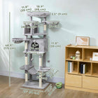 PawHut 69" Cat Tree Tower with 2 Condos - Light Grey-Sisal posts and hanging balls satisfy scratching and hunting instincts 