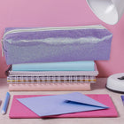 Fashion Stationery Glitter Pencil Case - 8.27" L x 2.17" W x 2.17" H - Purple-Secure zipped compartment