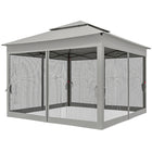 Outsunny 11 ft W x 11 ft L Pop Up Canopy 2-Tier Soft Top Gazebo with Mesh Netting - Light Grey-PA coated canopy with 8 drainage eye holes
