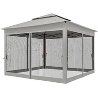 Outsunny 11 ft W x 11 ft L Pop Up Canopy 2-Tier Soft Top Gazebo with Mesh Netting - Light Grey-PA coated canopy with 8 drainage eye holes