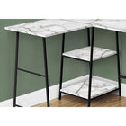 Monarch Specialties 7595 48" Computer Desk - White Marble/Black Metal Corner-Great for smaller workspaces in need of storage options, this 3-tier writing desk has a space-saving, open-concept design and is finished on all sides for flexible placement anywhere in your home office