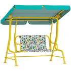 Qaba Kids 2-Seater Patio Swing Bench with Safety Belts and Adjustable Canopy - Jungle Animal - Green-Robust steel A-frame with non-slip feet provides superior stability 