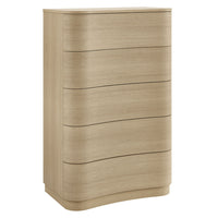 Modway Mirae 5-Drawer Curved Dresser Chest of Drawers - Brush Light Oak-5-Drawer Vertical Chest