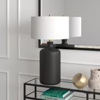 Hudson&Canal Sloane 29" Tall Ceramic Table Lamp with Fabric Shade - Matte Black/White-Handcrafted matte black finish is applied to the round ceramic base