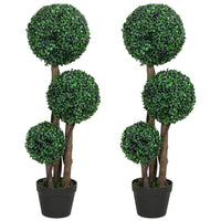 HOMCOM 35" Artificial Boxwood Triple Ball Topiary Tree - Green - 2 Pack-Beautiful set of two artificial three-ball boxwood trees 