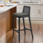 Modway Monarch Wood and Rattan Bar Stool - Black Black Gray-Dense Foam Padding