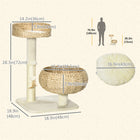 PawHut 28" Cat Tree with Scratching Post and Two Beds - Beige-Material: Particleboard, Plush Fabric, Sisal, Cattail Plant, Polypropylene Cotton 
