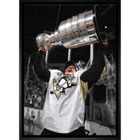 Sidney Crosby Pittsburgh Penguins Raising Cup Spotlight - Framed Canvas - 31" x 22"-Premium canvas print with gallery-wrapped edges