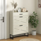 HOMCOM Narrow Shoe Cabinet with 2 Flip Doors & Top Drawer - Distressed White-A top drawer for keys and other small accessories