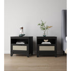 Manhattan Comfort Sheridan 21.63" Mid-Century Modern Nightstand 2-Piece Set - Black-High Quality PVC Cane Material with MDF Frame in Melamine Finish