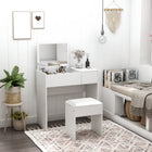 HOMCOM Makeup Vanity Desk with Flip Top Mirror and Cushioned Stool - 31.5" L x 15.7" W x 31.1" H - White-2-in-1 design, can both work as a vanity set and a writing table 