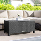 Outsunny Rattan Coffee Table with Tempered Glass Top Outdoor Garden Patio - Dark Grey-Made from solid steel pipe and PE rattan in excellent craftsmanship