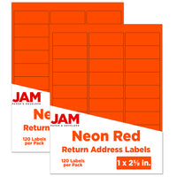JAM Paper Mailing Address Labels, 1 x 2 5/8, Neon Red, 240 Pack-Mailing Address Labels