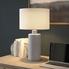 Hudson&Canal Selina 25" Tall Ceramic Table Lamp with Fabric Shade - Smoky Blue/White-Includes a clear 6 ft. cord with rotary socket switch