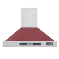 KUCHT KRH3015-R 30" 900 CFM Wall Mounted Range Hood - Stainless Steel/Red-Professional range hood features 3 powerful blowers up to 900 CFM that will give you different levels of airflow and capture smoke and cooking odours in a quiet operation