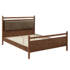Modway Leni Queen Size Vegan Leather and Wood Platform Bed Frame - Walnut Mushroom-Wood Slatted Support