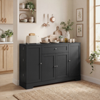 HOMCOM 55" Modern Sideboard Buffet Cabinet with Drawer & Side Storage Racks - Black-Adjustable shelves ensure personalised storage for all your needs 