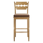 Modway Jax Oak Wood Bar Stool With Wavy Razor Back and Cushion - Weathered Oak Cocoa-Fully Assembled