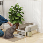 PawHut Stainless Steel High Sided Cat Litter Box with Scoop-Tray and side wall connected by buckles for secure assembly 