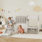 Qaba 7-in-1 Toddler Slide with Playhouse and Basketball Hoop for Indoor Play - Grey-Smooth slide design provides a safe, thrilling ride for children 