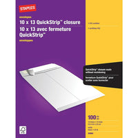 Staples Catalogue Envelopes with QuickStrip Flap - 10" x 13" - White - 100 Pack-Large envelope designed for mailing and shipping documents, multi-page paperwork, presentation materials, brochures, booklets, catalogues and more