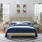 Modway Amaris Fabric Queen Platform Bed with Round Splayed Legs - Beige-Ten Wood Support Slats 