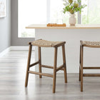 Modway Saoirse Woven Rope Wood Counter Stool - Walnut Natural - Set of 2-Foot Pads for Floor Protection