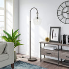 Hudson&Canal Verona Arc Floor Lamp with Glass Shade - Blackened Bronze/Seeded-Clean with a soft, dry cloth and no harsh chemicals or abrasive cleaning materials