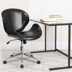 Flash Furniture Mid-Back Mahogany Wood Swivel Conference Chair - Black Leather-Tilt Lock Mechanism