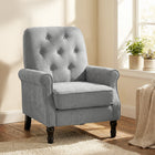 HOMCOM Mid-Century Modern Accent Chair with Thick Padded Seat for Bedroom - Grey-Breathable linen-look fabric keeps you cool and comfortable for hours   
