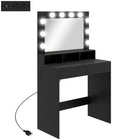 HOMCOM Makeup Vanity Desk with Lighted Mirror and Charging Station - 31.5" L x 15.7" W x 53.1" H - Black-Large mirror and removable bright bulbs ensure optimal lighting for makeup 