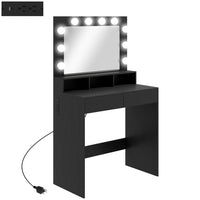 HOMCOM Makeup Vanity Desk with Lighted Mirror and Charging Station - 31.5" L x 15.7" W x 53.1" H - Black-Large mirror and removable bright bulbs ensure optimal lighting for makeup 