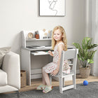Qaba Kids Study Desk and Chair Set with Storage Shelves - Grey-Made with sturdy construction with rounded edges 
