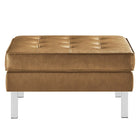 Modway Loft Tufted Vegan Leather Armchair and Ottoman Set - Silver Tan-8