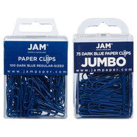 JAM Paper Combo Pack Colourful Paper Clips - Standard & Jumbo - Dark Blue - 100 Pack & 75 Pack -Colour: Dark Blue