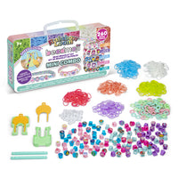 Rainbow Loom Beadmoji Mini Combo Set-Includes 1,800 vibrant rubber bands, 150 charming Beadmojis, 10 decorative spacer beads, 2 efficient Speed Looms, 2 dual hooks for versatile crafting, and 50 sturdy C-clips