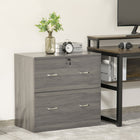 Vinsetto 2-Drawer Lateral Filing Cabinet with Lock - Grey-Lockable with 2 keys, secures your privacy and important files