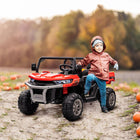 Aosom 12V Kids 2-Seater Ride-On UTV - Red-Music LED headlights, working horn 