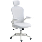 Vinsetto Mesh Office Chair with Headrest and 4D Lumbar Support - White-Take a break and stretch out with a tilt function