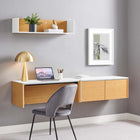 Modway Kinetic 38" Wall-Mount Office Desk With Cabinet and Shelf - White Natural-Assembly Required