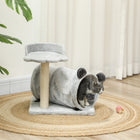 PawHut 18.5" Small Cat Tree Tower with Tunnel, Scratching Post and Bed - Grey-Includes a cosy cat bed for restful naps 