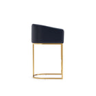 Manhattan Comfort Louvre 20" Mid-Century Modern Leatherette Upholstered Counter Stool - Black and Titanium Gold-Includes Footrest Base