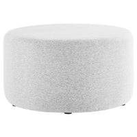 Modway Callum Large 29" Round Woven Heathered Fabric Upholstered Ottoman - Heathered Weave/Light Grey-Woven Heathered Fabric Upholstery