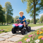Qaba 6V Battery Powered Kids ATV 4 Wheeler with Music and LED Headlights - Pink-Built-in music and bright headlights for an immersive ride 