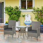 Outsunny 3-Pieces Wicker Patio Furniture Set - Grey-Sturdy galvanized steel tube, each chair holds up to 264lbs     
