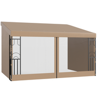 Outsunny 10 ft W x 13 ft L Wall Mounted Pergola Gazebo with Curtains and Nettings - Khaki-Mounted to the wall, bring the indoors out