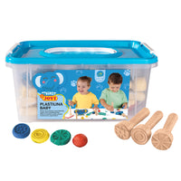JOVI Plastilina Modeling Clay Baby School Set - 20 Bars/9 Stamps-Super Soft Texture: Our modeling clay boasts a super soft texture, making it ideal for children to ease into the world of sculpting and molding. Its pliable consistency ensures that even the smallest hands can manipulate it with ease, encouraging confidence and creativity from the start.
