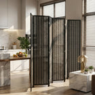 HOMCOM 6 Panel Bamboo Hand-Woven Freestanding Room Divider for Home Office - Black-Material: Bamboo, Pine Wood
